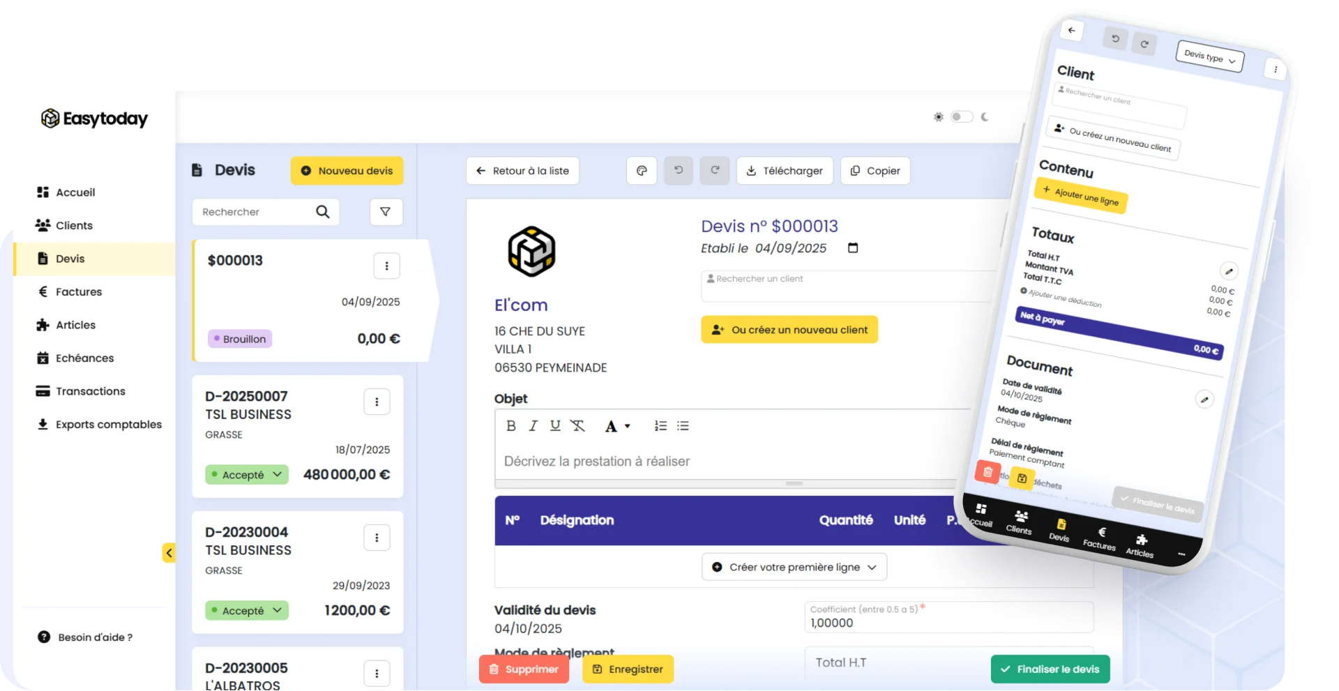 Dashboard du logiciel Easytoday